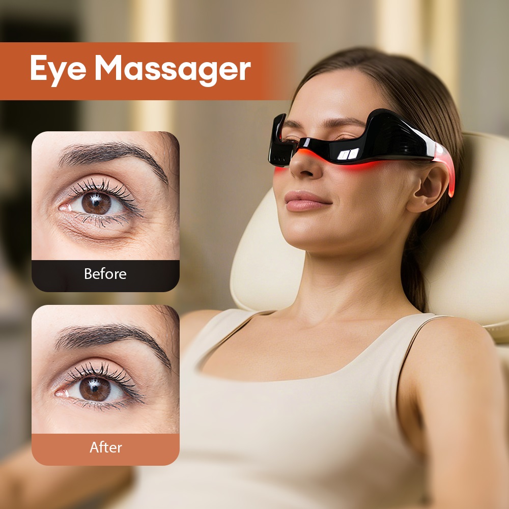 Light Therapy Glasses - 電気アイマッサージャー赤色光療法目の疲労を和らげる滑らかな目の細かい線を除去するくまを除去するアイケア美容アイケア